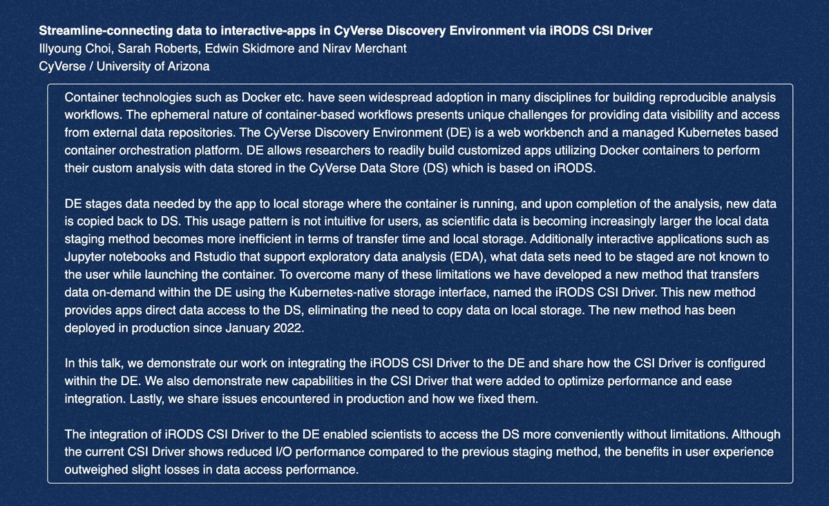 irods's tweet photo. At 4 PM CET / 10 AM ET on July 7, @CyVerseOrg / @UofArizona demonstrates their work on integrating the #iRODS #CSIDriver to the #CyVerse #DiscoveryEnvironment and share how the CSI Driver is configured within it. #iRODSUGM #DataManagement #DataStorage

https://t.co/LOnRD6V0ns https://t.co/2BUfLvwUWf