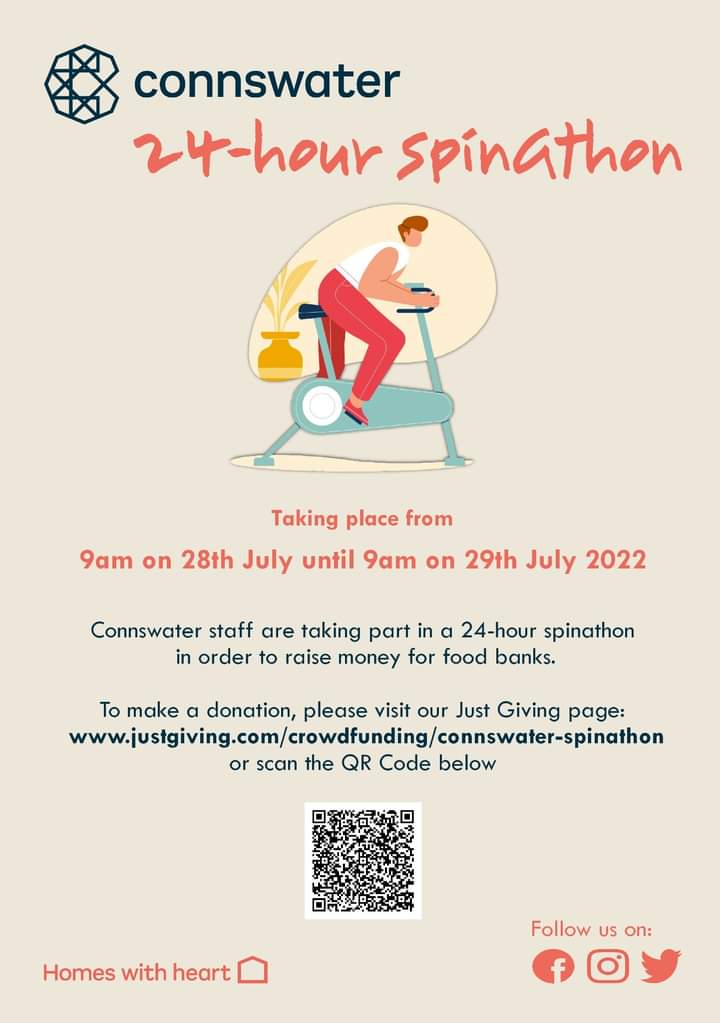 ConnswaterHomes's tweet photo. We're gearing up for a 24hr spinathon to raise £500 for local food banks (28-29 Jul). Food banks should never be the norm. We will never take them for granted. If you want to show your support for the important contribution they make, please donate here:
https://t.co/UGemIGBp8n https://t.co/0zS0RDWcjQ