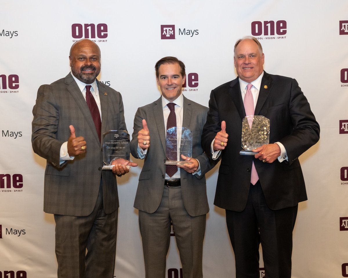 maysbusiness's tweet photo. Congratulations Dr. Eli Jones '82, '86, '97, Brian K. Pinto '93, and Porter S. Garner III '79 for receiving the 2022 Outstanding Alumni Award from Mays Business School!

Read more about their #aMAYSing accomplishments here: https://t.co/tGAtwAZT7J https://t.co/qv7N3teXk0