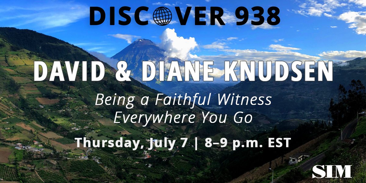 SIMUSA's tweet photo. Join us for our next installment of Discover938 as we hear SIM workers David &amp; Diane Knudsen share about their calling to missions, the journey from the U.S. to Ethiopia, and the exciting new adventure ahead of them in Ecuador! Register today at: https://t.co/3rhtjh8rHH https://t.co/SAqQrFpQKf