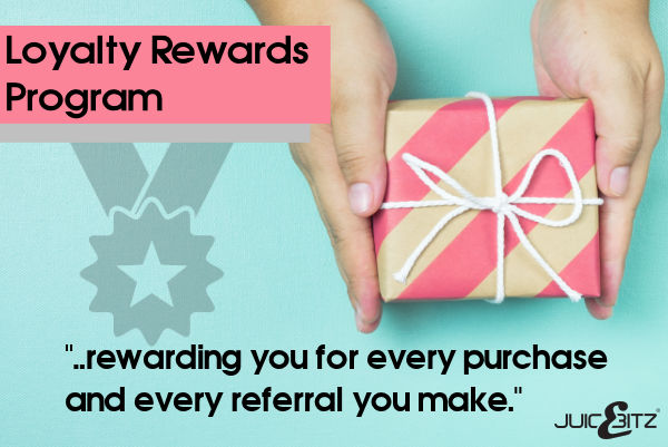 🎁 New Loyalty Rewards &amp; Online Referral Program.
Earn points from purchases or refer a friend and both receive extra money-off coupons to redeem on our website against your next order. Visit juicebitz.co.uk and look out for the Rewards Icon at the bottom of the screen.