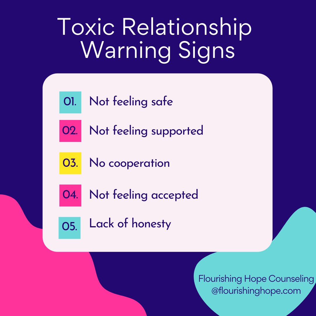 Toxic Relationship Warning Signs 
⚡Not feeling safe
⚡Not feeling supported
⚡No cooperation
⚡Lack of honesty
⚡Not feeling accepted

#flourishinghope #toxicrelationships #narcissisticabuse #narcrecovery #relationshipsissues #warningsigns #dangerszone