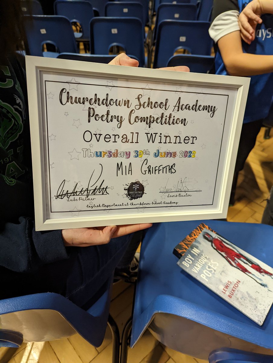 So unbelievably proud of @7valeschool Year 8 student Mia Griffiths for winning the @cdownlitfest poetry competition. Thank you to the team at Churchdown for such a fantastic day and evening!