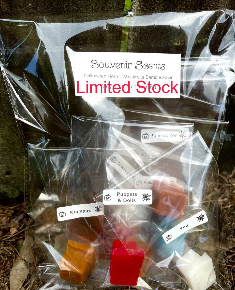 We have a limited amount of our Halloween Horror Wax Melts Sample Packs available to order now:
souvenirscents.com/collections/wa…