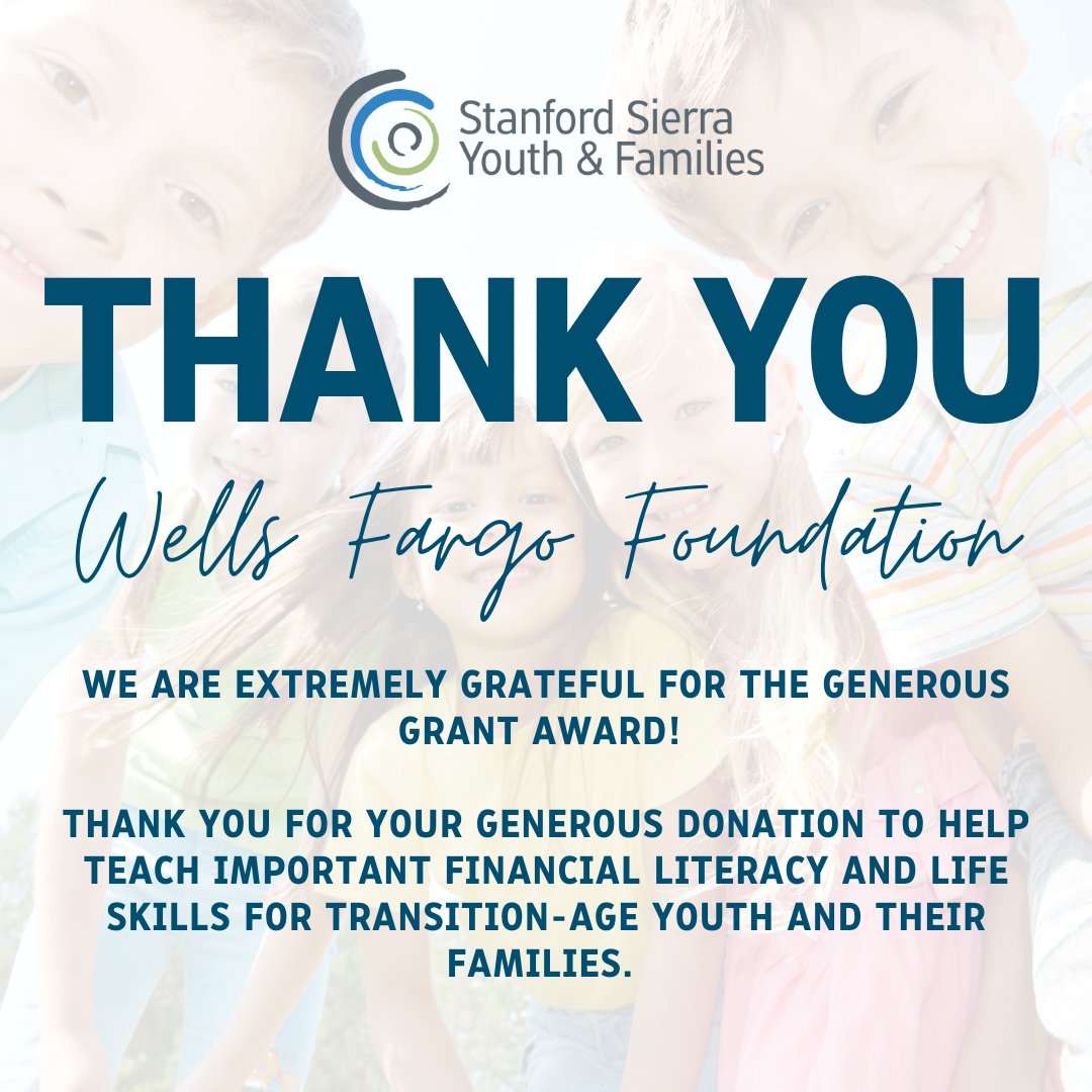 StanfordSierra1's tweet photo. We are extremely grateful to the Wells Fargo Foundation for the generous grant award in the amount of $25,000. Your continued partnership helps us to ensure local foster youth develop as healthy and productive young adults.
Learn More: https://t.co/qvkS4HQ2dS
#ssyaf https://t.co/qS1sKMsj0h