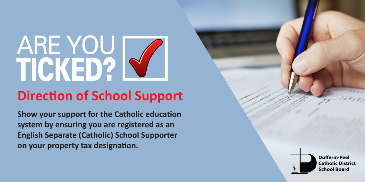 Have you moved recently? Every time you move, it is essential that you register yourself as an English Separate (Catholic) school supporter.

To learn more about your Direction of School support, visit: dpcdsb.org/schools/direct…

#AreYouTicked