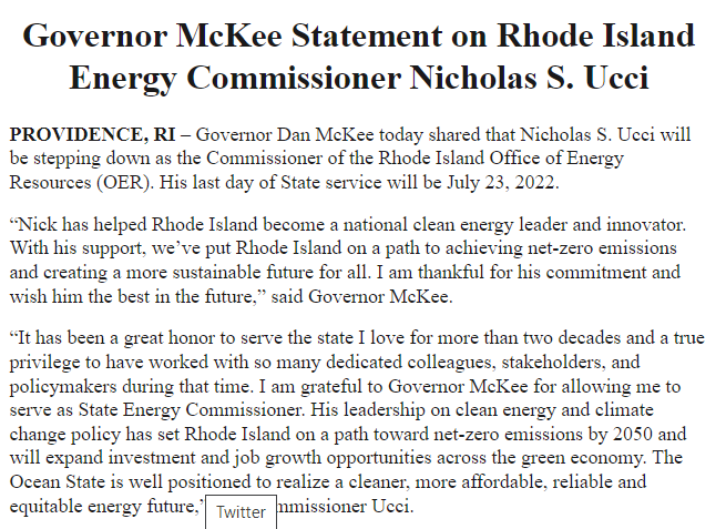 Another departure from the McKee administration: