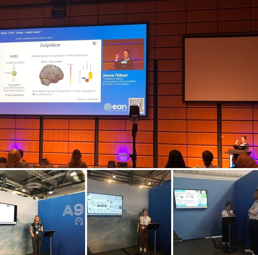 Great European Academy of Neurology congress 🧠 So happy to finally meet in person again ! And congrats to our PhD students Benedetta Cecconi, Emilie Szymkowicz &amp; Marie Vitello who gave excellent presentations!