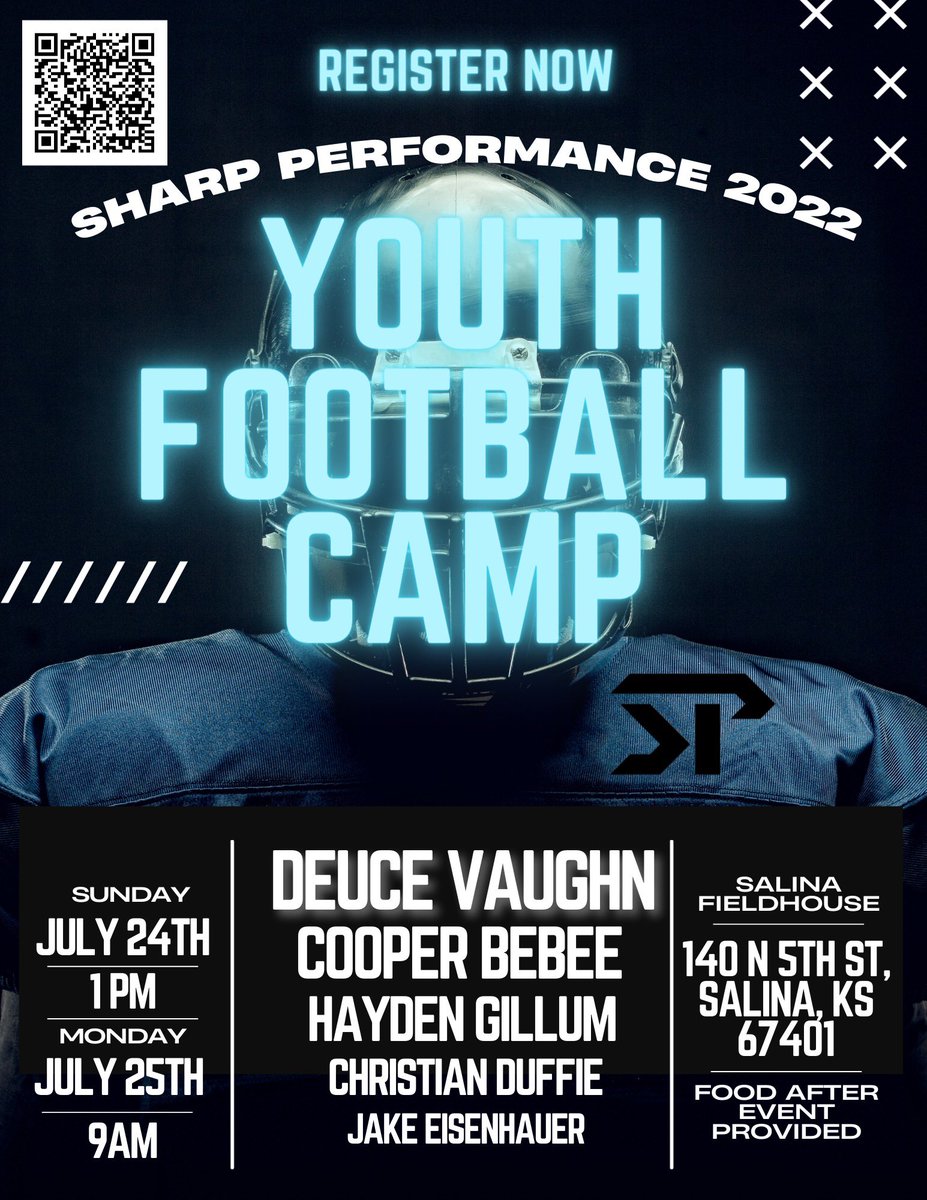 sharp_spelite's tweet photo. Have you heard!? Sharp Performance youth football camp THIS July ‼️ Come learn from some of the coldest KSTATE &amp; KU football players 🥶

Registration is open NOW 💪🏽🏈
https://t.co/hAAvYzW0XH https://t.co/Rt9GQk0oE5
