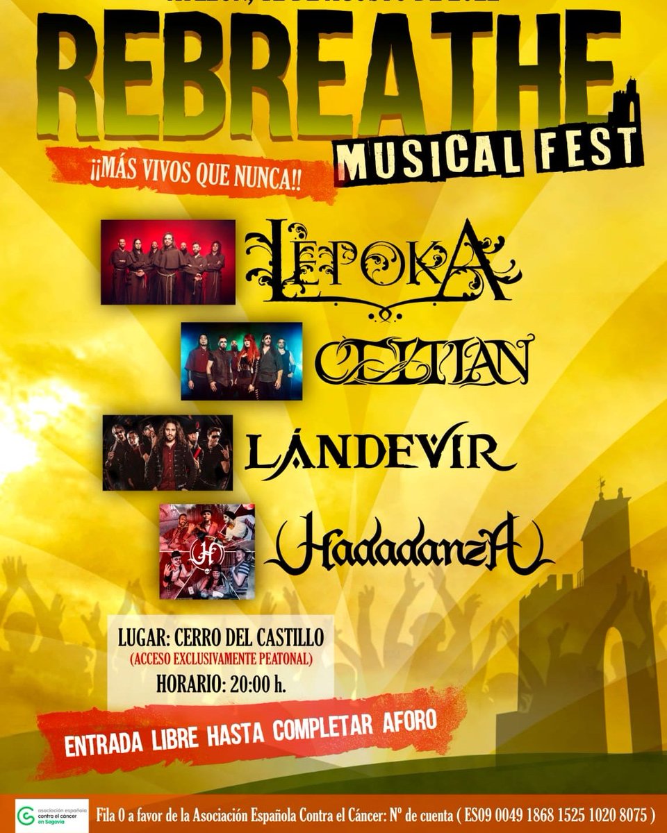 hadadanzaofc's tweet photo. 🎉VAMOS A SEGOVIA🎉
El 12 de Agosto estaremos en Ayllón en el Rebreathe Musical Fest junto a Lèpoka, Celtian y Lándevir para una noche de auténtico Folk Metal en beneficio de la AECC.
#hadadanza #ayllon #Segovia #landevir #lepoka #Celtian #festival #folkmetal #gira2022 #folk https://t.co/1k0lURiVoN