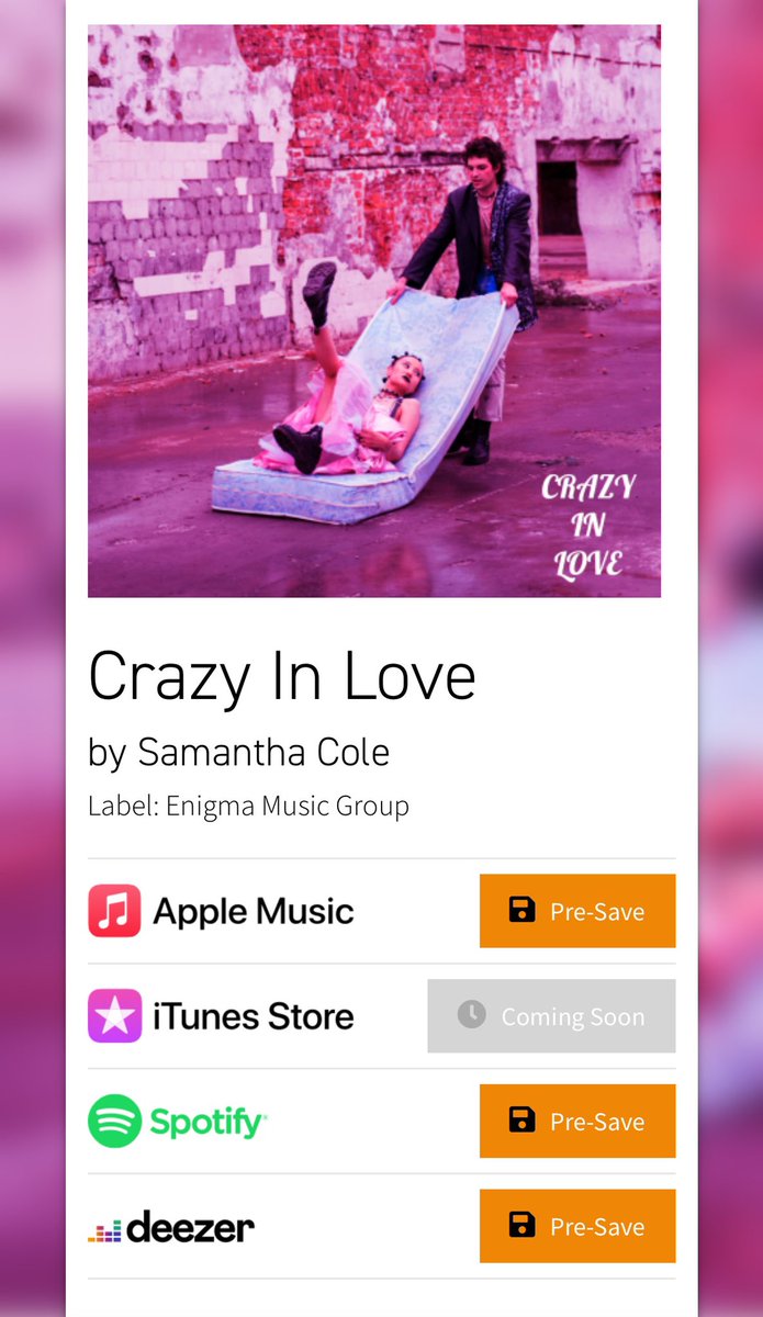 SingerSamCole's tweet image. NEW MUSIC ALERT!!! I’m backkk… dropping my single, “Crazy in Love,” on you at midnight on all leading music platforms!!! This is my first Enigma Music, LLC release in association with my S Cole Records!!! PLEASE SUPPORT!!! ❤️🎶

vyd.co/Crazyinlove?fb…
