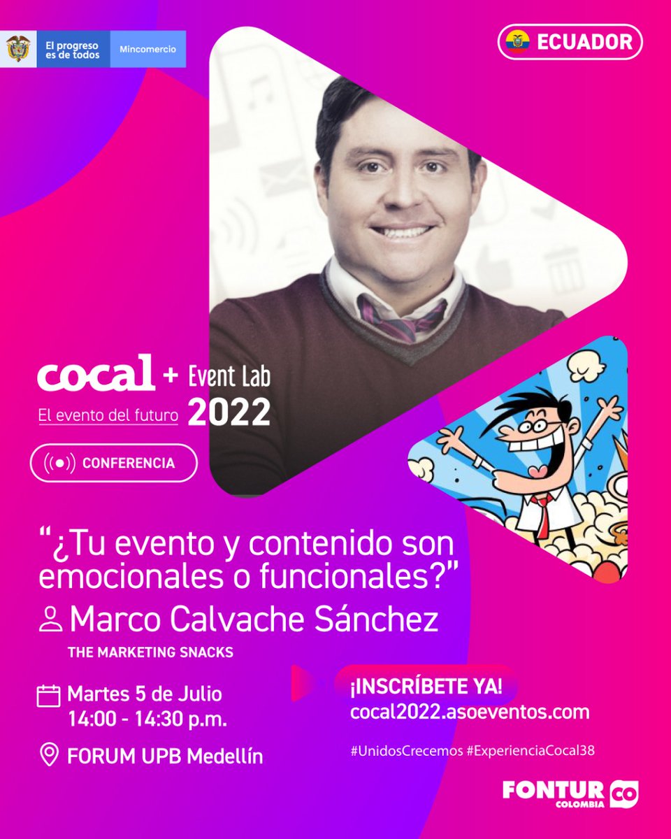 La próxima semana estaré en #Medellin nuevamente 🤓😎 gracias a #Cocal+eventLabs 2022.

Foto del antiguo look haha Y con esto comienza la gira de charlas en Colombia, Perú, México y  Ecuador con mi compilación de #snacks con  Snacklogía y mi nuevo libro; el Efecto Popcorn