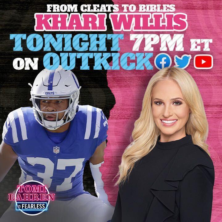 Outkick's tweet photo. #KhariWillis gave up a million dollar salary in the NFL to pursue ministry and preach the word of God. He joins @TomiLahren TONIGHT on @TLisFearless. https://t.co/jwzIx8iudU