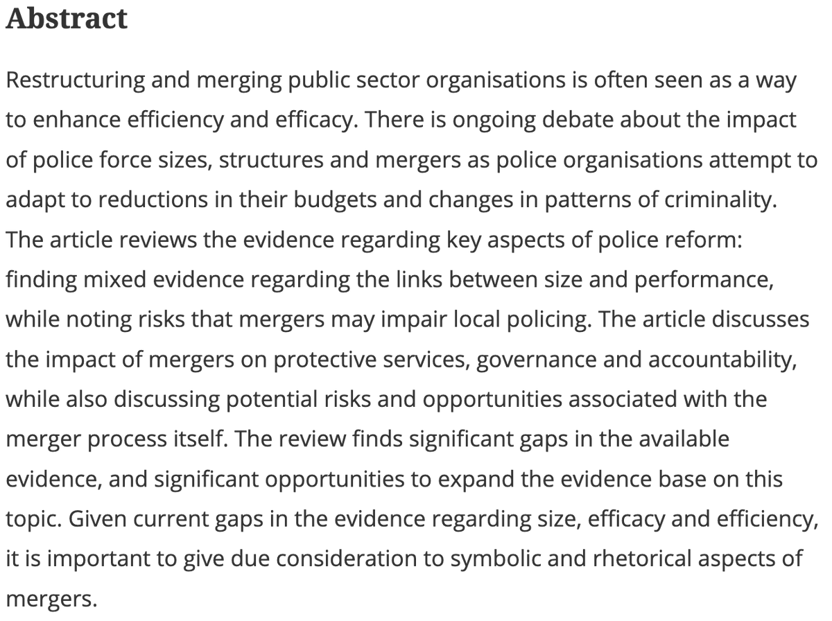 police_practice's tweet photo. Read &amp; Share! #PPRTBT Jonathan Mendel, Nicholas R. Fyfe &amp; Garth den Heyer (2017) ask, “Does police size matter? A review of the evidence regarding restructuring police organisations” Read more in this #OpenAccess article here https://t.co/Tv5sObV4cp @tandfonline https://t.co/VOJeMcl0fV