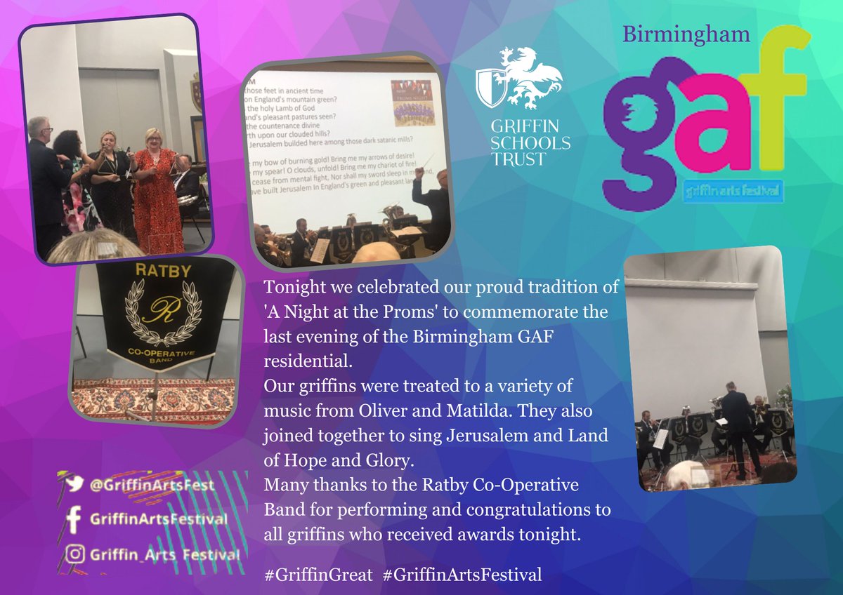 A wonderful evening celebrating the last night of the Birmingham GAF residential with A Night at the Proms.
 #GriffinArtsFestival #GriffinGreat <a href="/GriffinArtsFest/">Griffin Arts Festival</a>