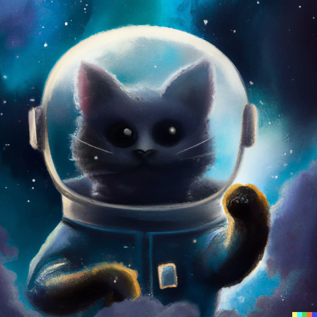 mattreliu's tweet photo. Today I got access to the full version of Dall-e 2, and here I am with an incredible happiness. Trying this new technology and creating art.

Here I leave you a cat in his space adventures.

#dalle2 @OpenAI #ai #aiart #cat #astrocat #space #astronaut #gato #iaart https://t.co/WeDYXBk4P4
