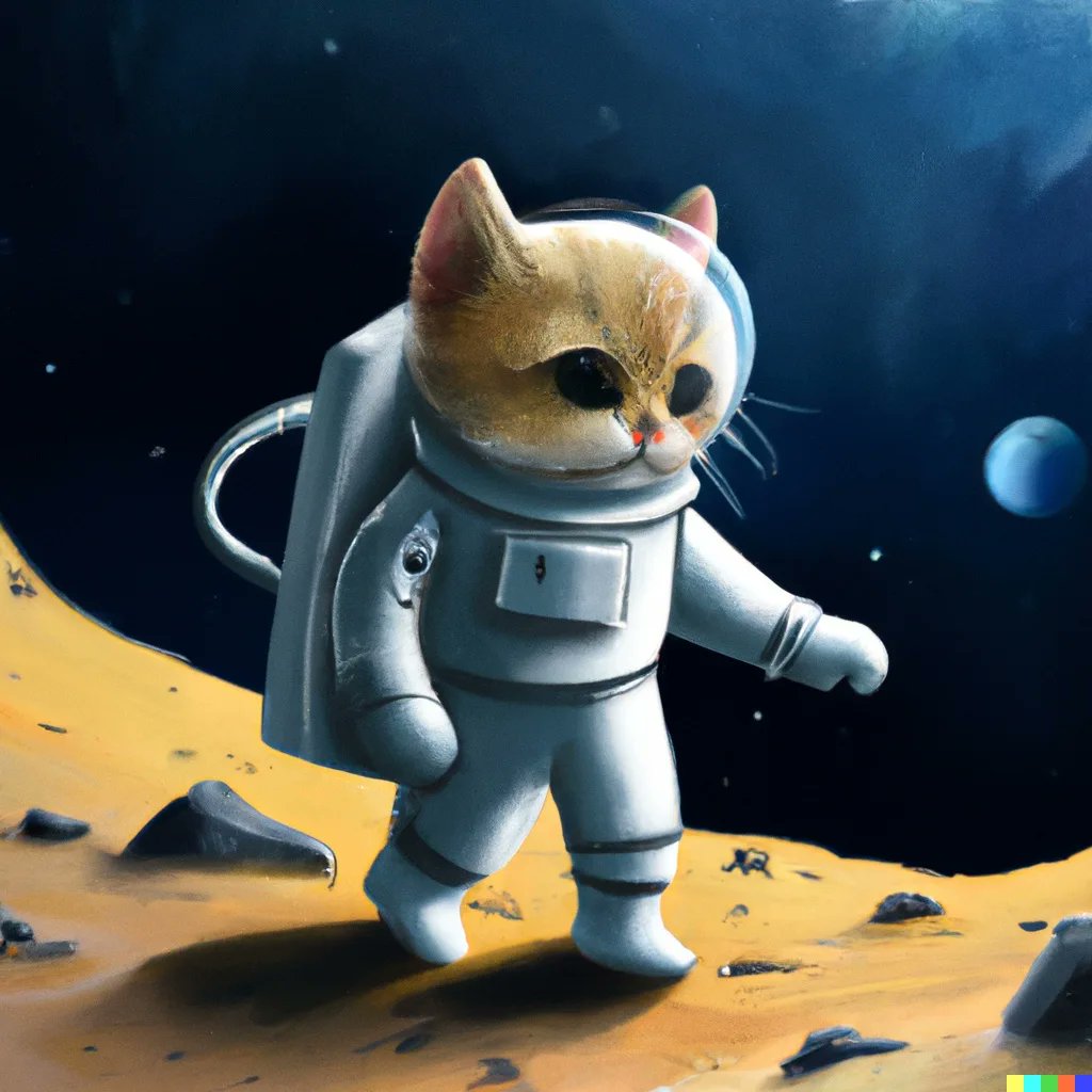 mattreliu's tweet photo. Today I got access to the full version of Dall-e 2, and here I am with an incredible happiness. Trying this new technology and creating art.

Here I leave you a cat in his space adventures.

#dalle2 @OpenAI #ai #aiart #cat #astrocat #space #astronaut #gato #iaart https://t.co/WeDYXBk4P4