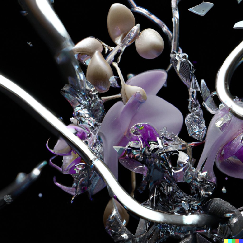 tankydarling's tweet photo. Glass orchids shattering.
Like the bottom of the swamp,
like a tar pit,
like the maelstrom.

I am feeding the machines with my poetry, carefully crafting words and sentences, giving hints and figuring out how to better communicate my specific visions. It’s Tanky x DALL-E https://t.co/QedXjoY2pt