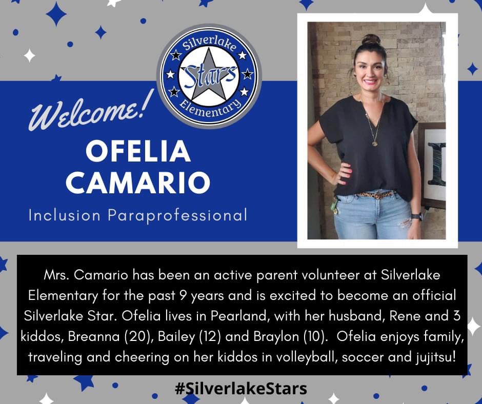 We are excited to welcome Mrs. Camario to the Silverlake team for the 2022-2023 school year! 🎉💙⭐🎉💙⭐ #SilverlakeSTARS #WeArePearlandISD