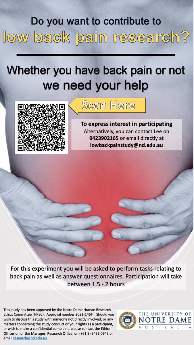 I'm finally recruiting for my first studies of my PhD! 

If you're in sunny #Perth and would like to contribute to research into low back pain I'm looking for participants with and without low back pain.

PS if you're based in Perth and want to share this around please do!