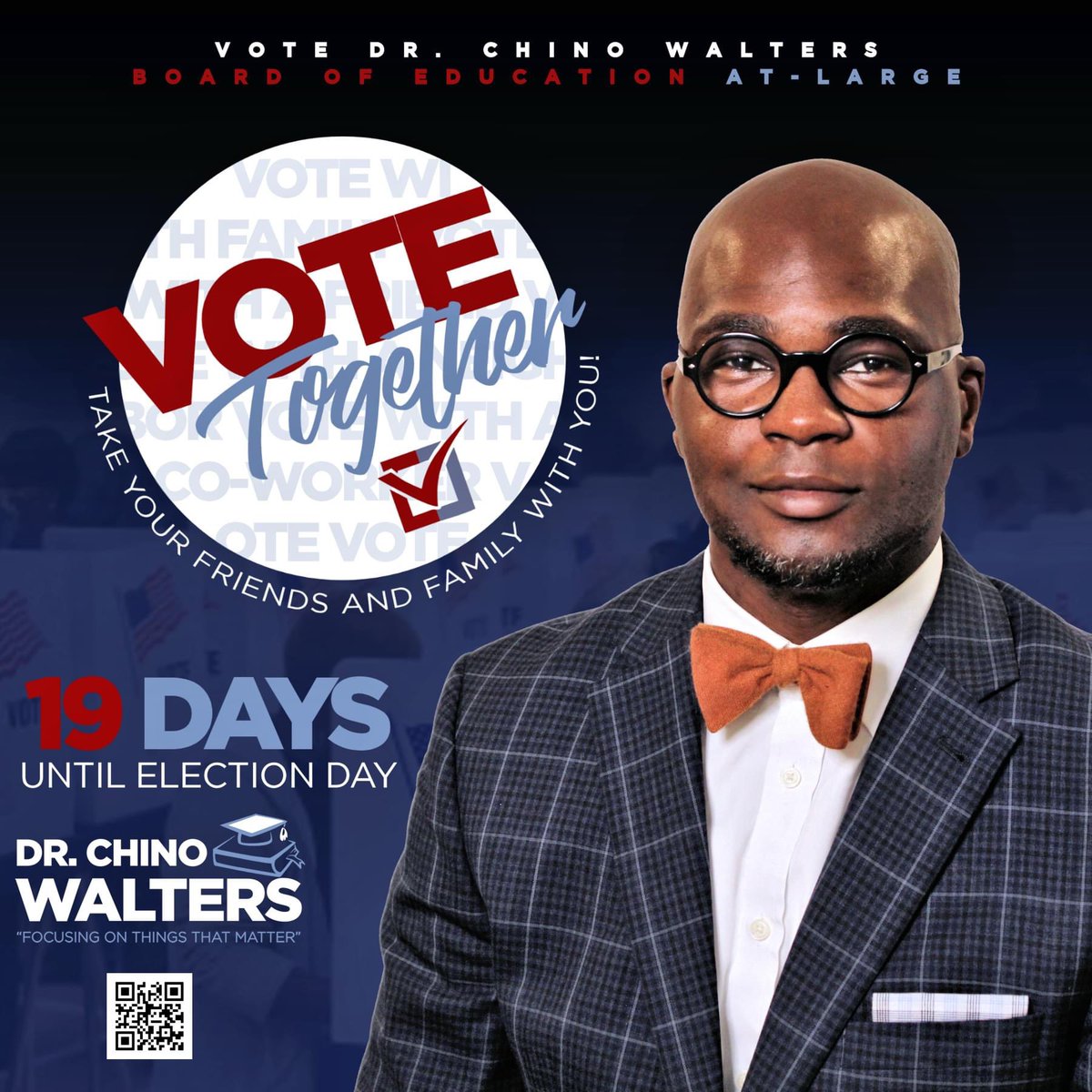 Make your voices heard at the polls and vote for Chino Walters for Charles County Board of Education At-Large!
#walters4ccboe #FocusingOnThingsThatMatter #CCBOE #CCPS #AtLarge #Vote #Education #CharlesCountyMD #USMCVeteran