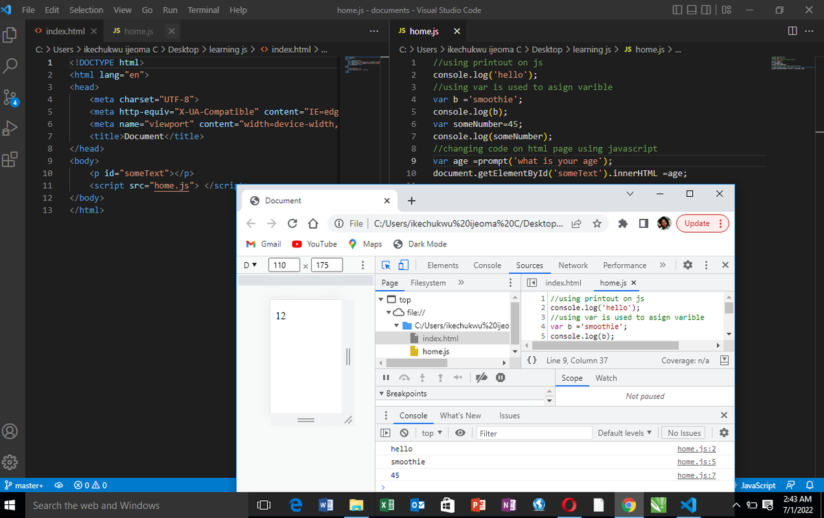 cijeoma214's tweet photo. #100DaysOfCode
Day 1 & 2
How to run program on Js and how to manipulate DOM
You won't loose weight watching others do the exercise
#handsonpractical
#js_back_to_back https://t.co/Mi4TL9FSQT