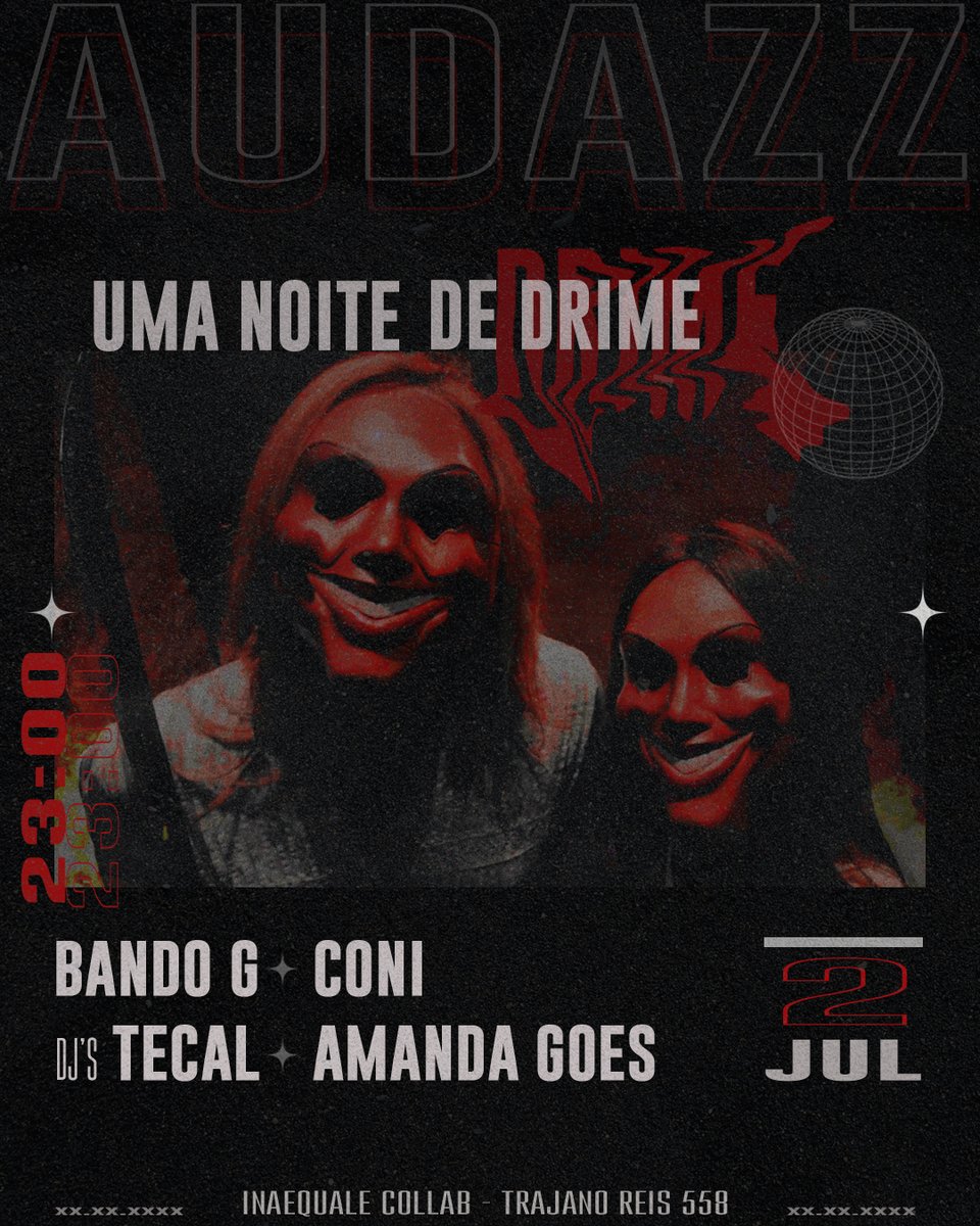 vamo? 😏🩸🚨
Sabado agr (02/07) no Inaequale Collab, acontece a primeira edição de Uma noite de Drime, da Audazz.
A noite toda muito drill, grime, garage e ++ 
instagram.com/audazz___/