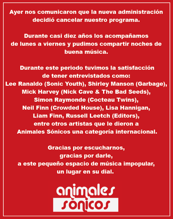 animalessonicos's tweet photo. Gracias a los oyentes, amigos y colaboradores. Nos informaron que nuestro programa no tiene espacio en @radiocityec en pocos meses hubiéramos cumplido diez años al aire. Buscaremos otro medio o plataforma para seguir compartiendo la música que nos une. https://t.co/SBuXy2O1tV