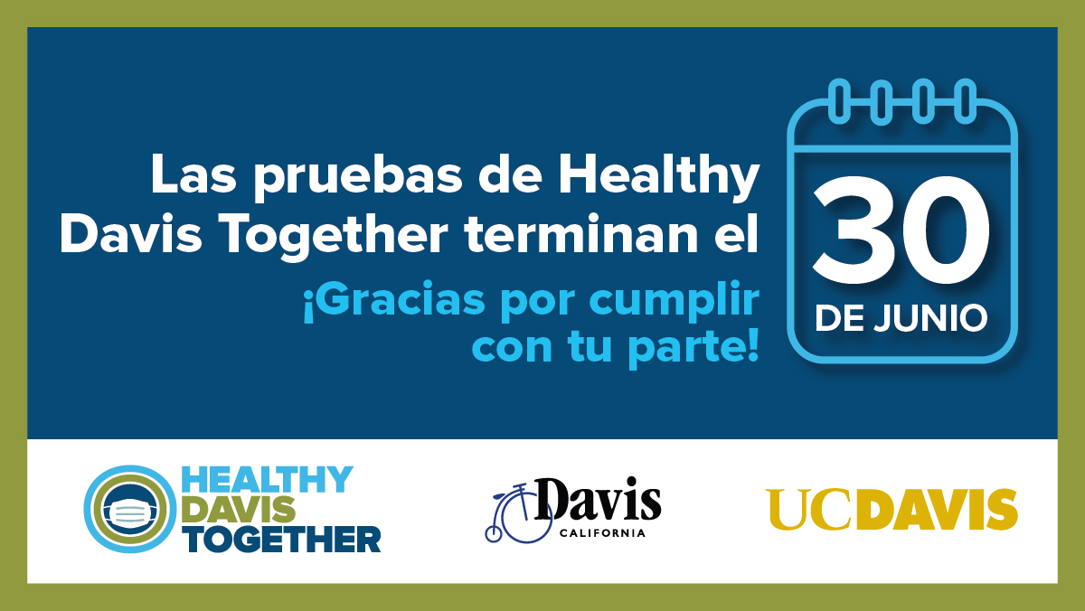 Desde septiembre de 2020, nuestra comunidad ha luchado unida para prevenir la propagación del COVID-19. Aunque Healthy Davis Together ya no administrará pruebas, puedes hacerte la prueba en otros centros, ¡y seguir previniendo la propagación! Aprende más: YoloCounty.org/covid