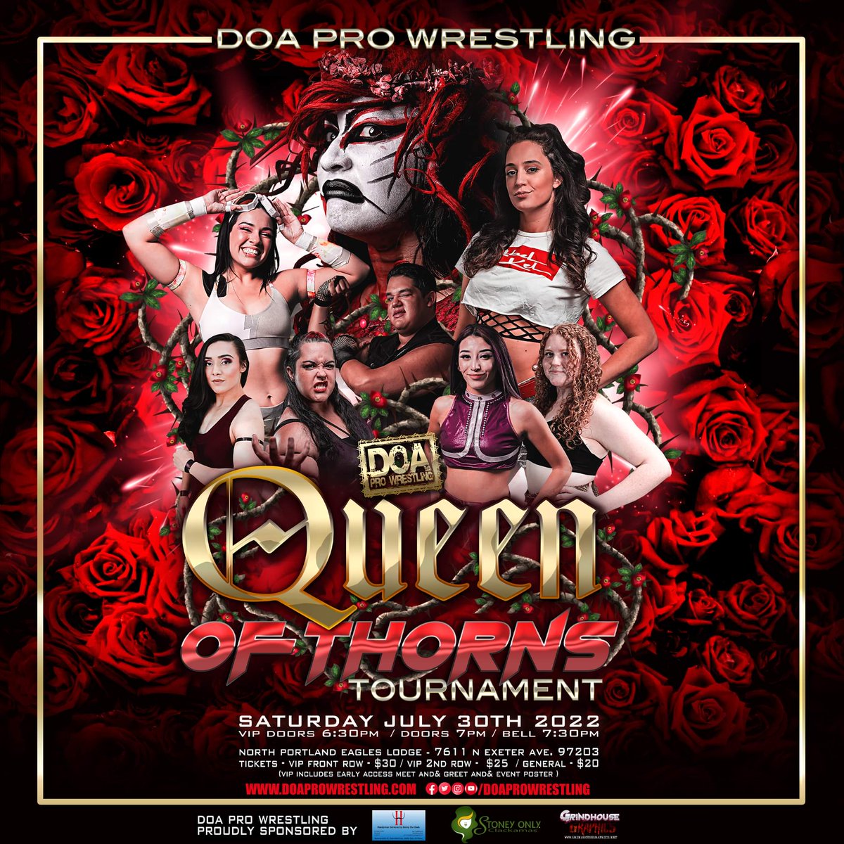 doaprowrestling's tweet photo. 🚨ONLY HALF OF 2ND ROW VIP REMAIN🚨

DOA's 2nd Queen of Thorns will be crowned on July 30th! Don't miss out, head over to https://t.co/AzaAcSl9OM and get your tickets today! https://t.co/TrMSN94d4D