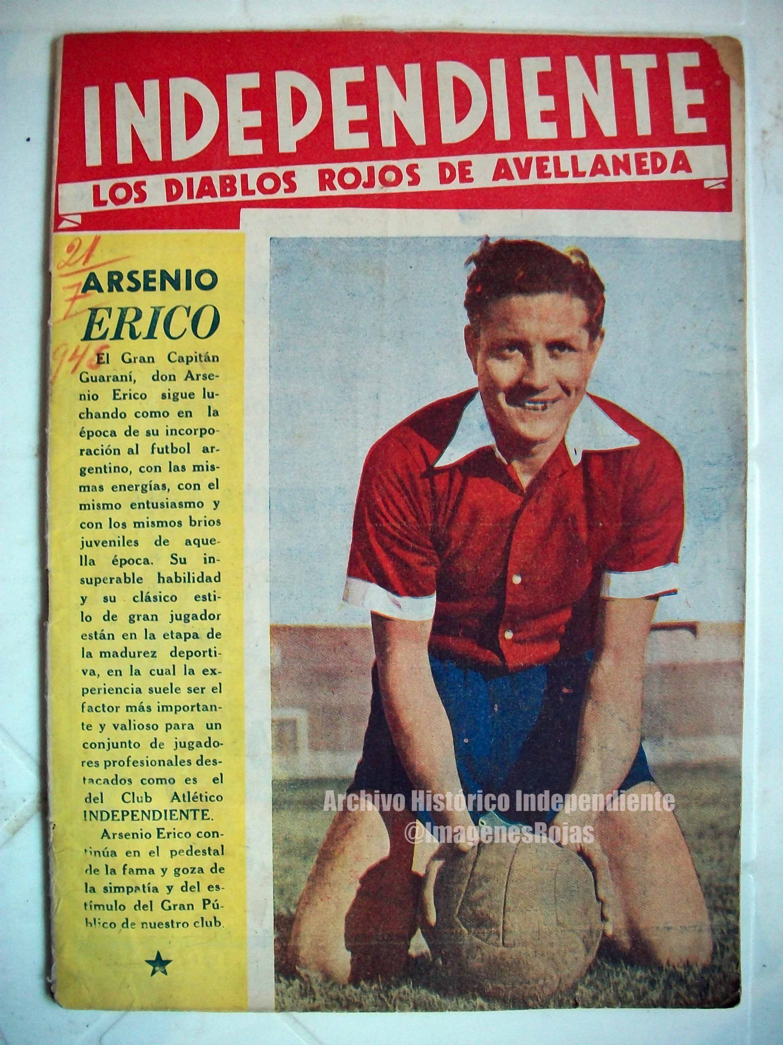 ArchivoHistóricoCAI on Twitter: "30/6/1946 Erico conquista su gol oficial  número 295. En el triunfo de Independiente ante Huracán por 4 a 3, Arsenio  Erico conecta de cabeza un centro de Mourín desde