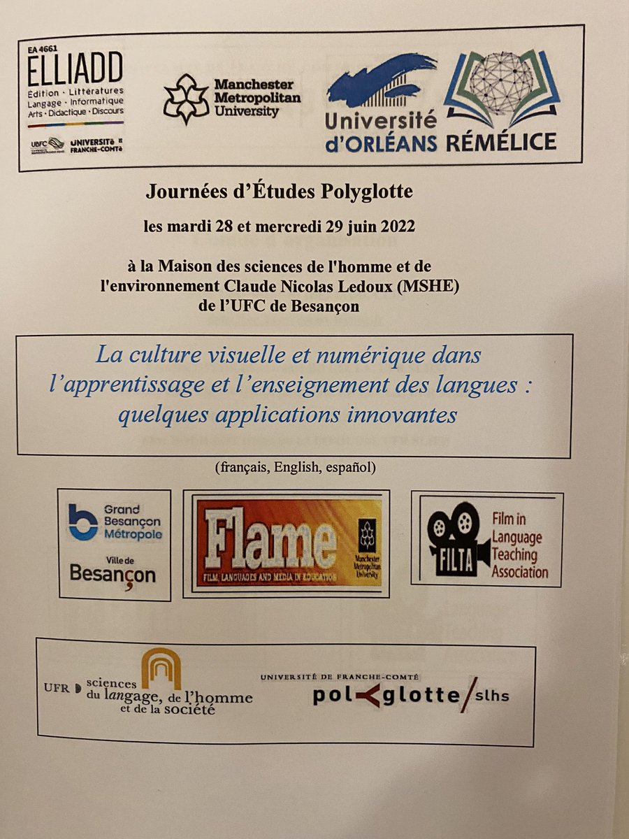 Thank you very much  to all the participants  for their great contributions and creativity on teaching languages with short films during the event organised by Polyglotte at the French -Comte University <a href="/FILTA_Community/">FILTA</a> <a href="/ivanderschelden/">Isabelle Vanderschelden</a>  <a href="/FLAMEresearch/">FLAME Research MMU</a> <a href="/MMU_Languages/">ManMetUni Languages</a>