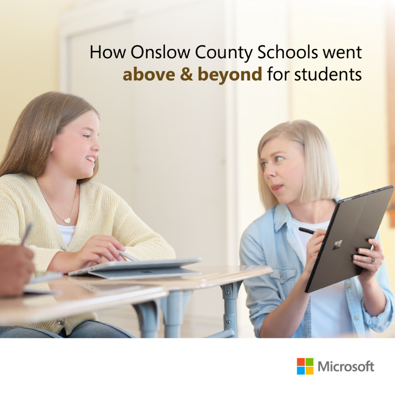 MicrosoftEDU's tweet photo. Onslow County Schools is home to more than 27,000 students and 40 educational facilities. 🏫

Read how they used Microsoft tools to engage learners across a spectrum of social and emotional challenges: https://t.co/eHX2lKjkIB

#MicrosoftEDU