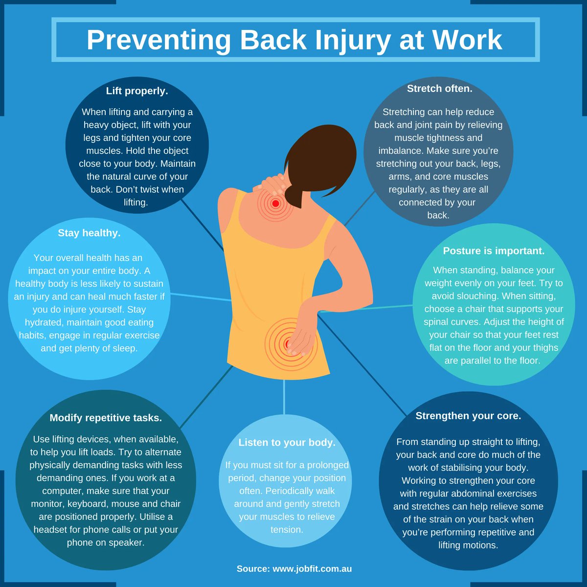 Unfortunately, many occupations can place significant demands on your back. Even routine office work can cause or worsen back pain. Read below to learn about the steps you can take to prevent back injuries in the workplace.