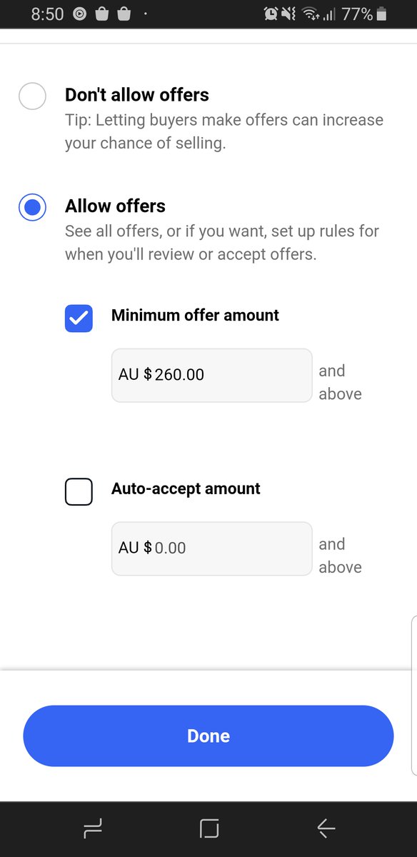 mlymelinda's tweet photo. @AskeBay Just some clarification- does it only work on the desktop? There is no option to allow automatic offers for new watchers? https://t.co/aaoSX2ggQL