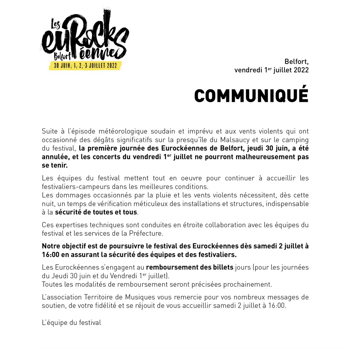 eurockeennes's tweet photo. [ COMMUNIQUÉ ] https://t.co/I3H4SAoGlS