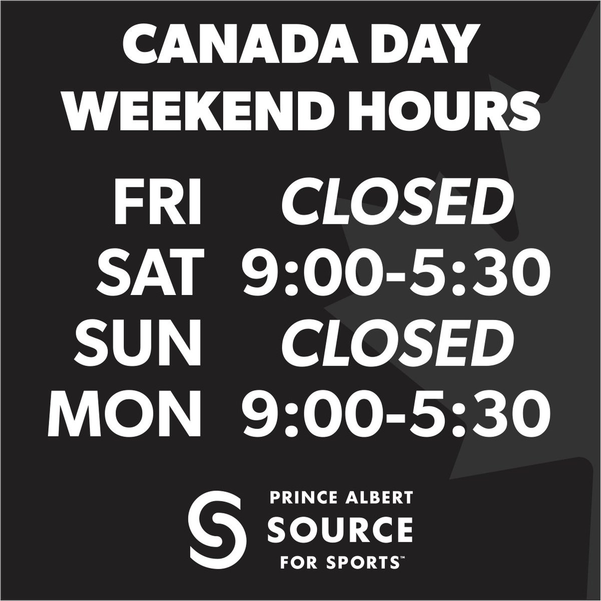 PASFS's tweet image. Just a reminder that we will be closed tomorrow for Canada Day but we will be back open on Saturday with our regular hours. Have a fun and safe long weekend!