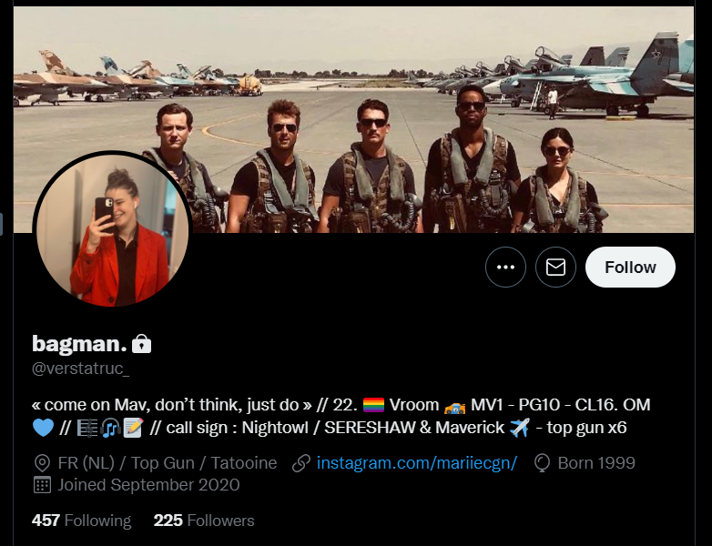 hey unfollow this person they admitted to writing roosemav smut + have misgendered people + invalidated my sexuality as a goose introject saying "goose wasn't gay" after i made a bi flag colorpicked from my source