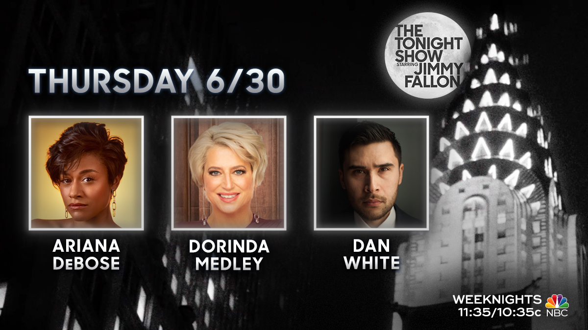 FallonTonight's tweet photo. New night, new show!

📤 Thank You Notes
💃 @ArianaDeBose
✨ @DorindaMedley
🤹‍♂️ @Danwhitemagic

#FallonTonight https://t.co/OsmNgwHbdG