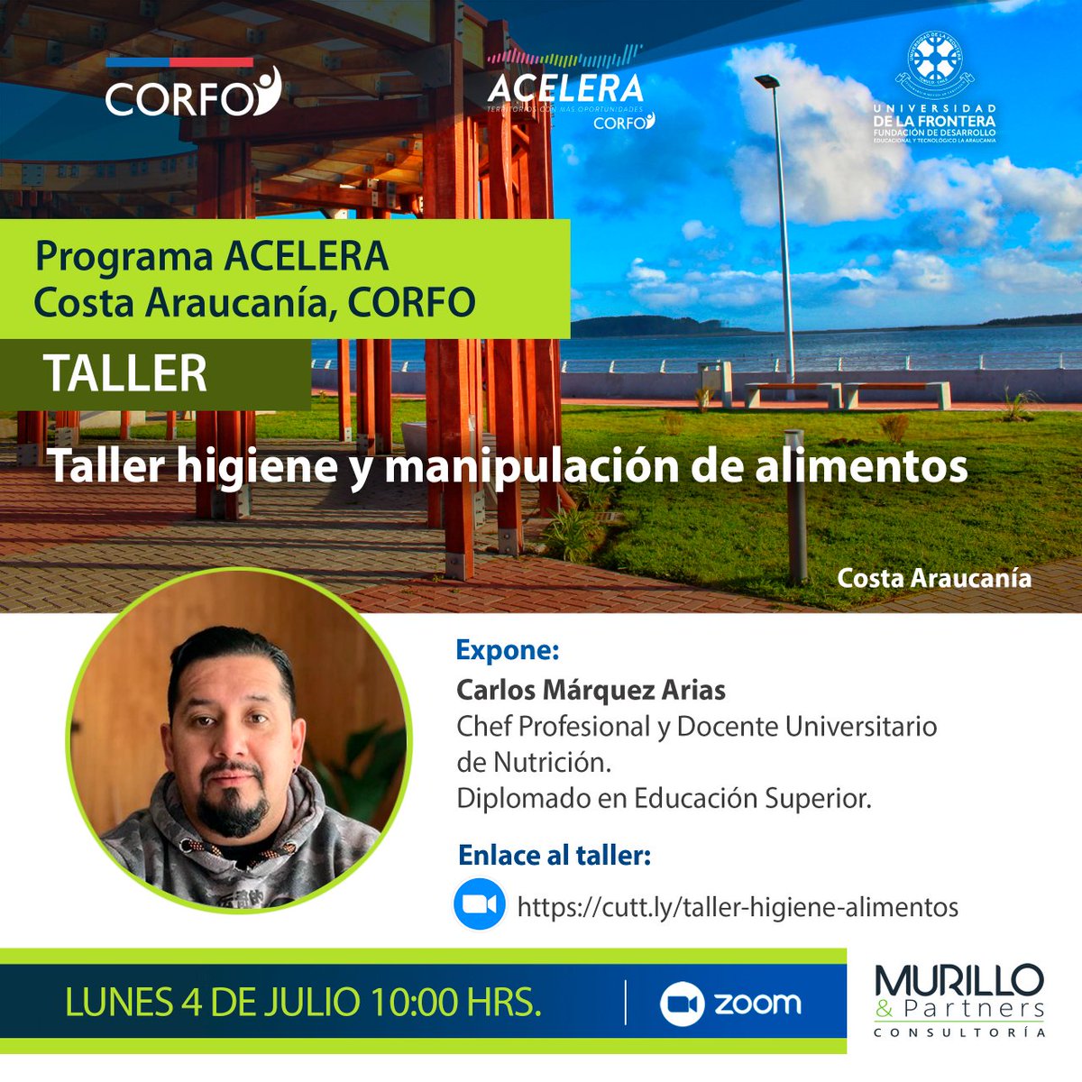 MurilloPartners's tweet photo. Ven y participa del taller online: "Higiene y manipulación de alimentos". Nos vemos este próximo lunes 4 de julio a las 10:00 horas por Zoom. 🧑💻
#murilloypartners #corfo #consultoria #manipulacióndealimentos #emprendimientochile #pymechilena #empresasgourmet #araucanía https://t.co/GzFEdzHl17