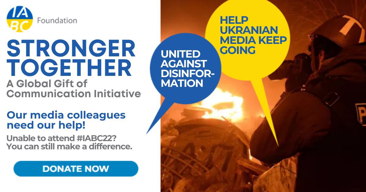 Although #IABC22 is over, you can still make a difference &amp; help fight the war against disinformation via the <a href="/IABC/">IABC</a> Foundation’s Gift of Communication. 

Help Ukrainian media keep going as a full-scale war continues. 

Donate now: bit.ly/3QTMmNw 
👊 🇺🇦 #StrongerTogether