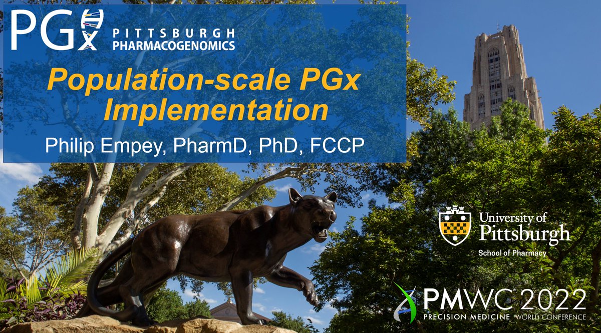 Great talk by <a href="/philempey/">Philip Empey</a> sharing success of the <a href="/PittPGx/">Pittsburgh Pharmacogenomics</a> to scale PGx implementation <a href="/UPMCnews/">UPMC</a> <a href="/iPrecisionMed/">Precision Medicine</a> and <a href="/PittTweet/">University of Pittsburgh</a> <a href="/pittpharmacy/">Pitt Pharmacy School</a> at the <a href="/PMWCintl/">Precision Medicine World Conference</a> #PMWC22.