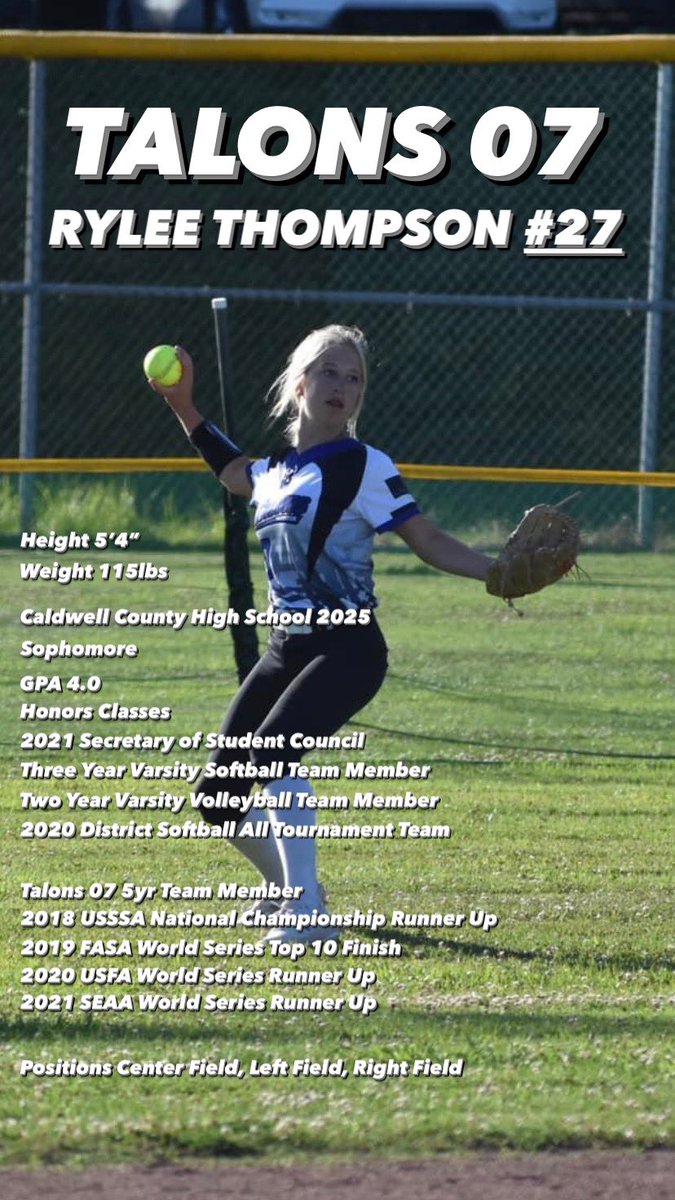 FastpitchTalons's tweet photo. Rylee is a great player and teammate. She is our slapper that if you play in on her she can put it over your head, if you play back on her she will drag bunt. Good luck trying to throw her out, her speed is unbelievable. @ryleet27                               Coach Jason Jones https://t.co/sup9lRA0K5