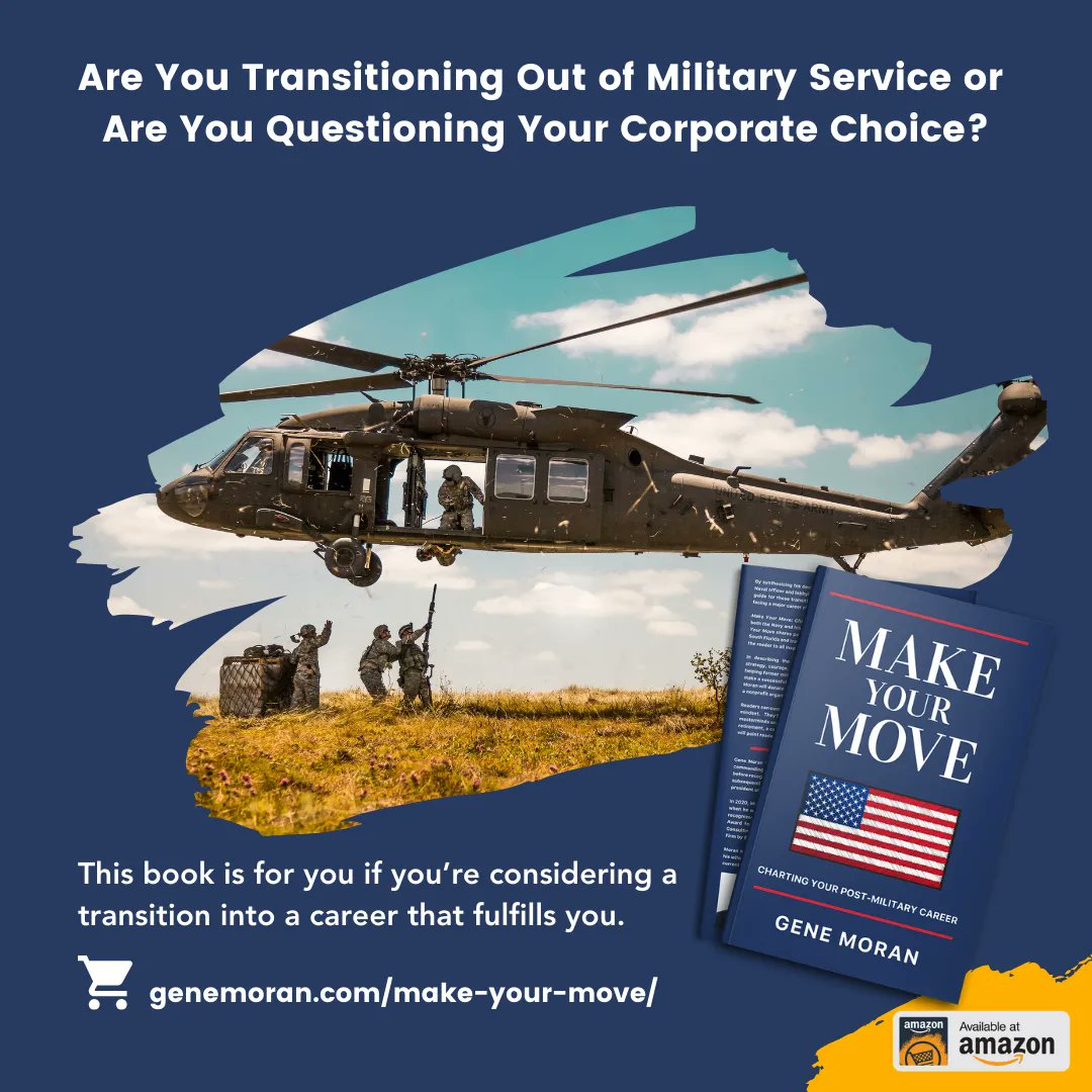 GeneMoranCI's tweet image. Know a #veteran who is charting a post-military career?  The Make Your Move Podcast and book is a great resource for those looking for transition advice.  All proceeds from the book go to @FreedomFightOut in support of injured veterans.  Please share and support our #veterans.
