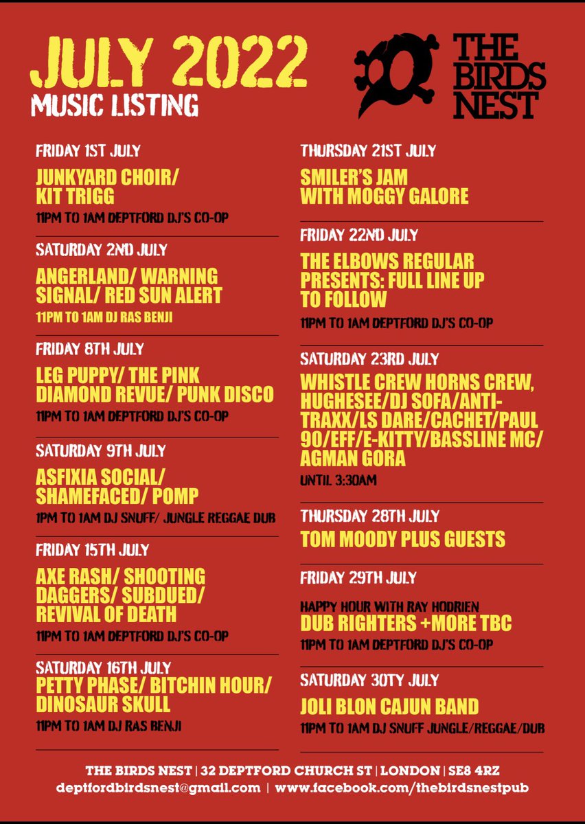 The Birds Nest (@thebirdsnestpub) on Twitter photo July gig listings #londongigs #livemusic #deptford #lewisham July gig listings #londongigs #livemusic #deptford #lewisham