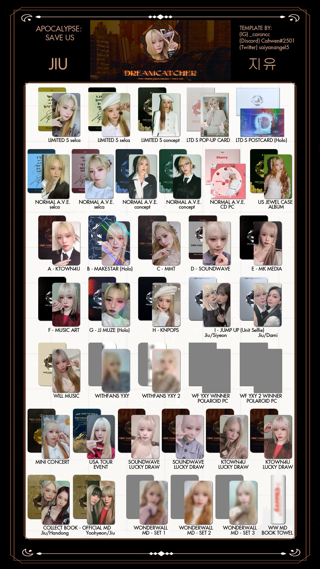 Dreamcatcher JIU ジユ トレカ Photocard まとめ売り Dreamcatcher JIU ジユ トレカ Photocard まとめ売り