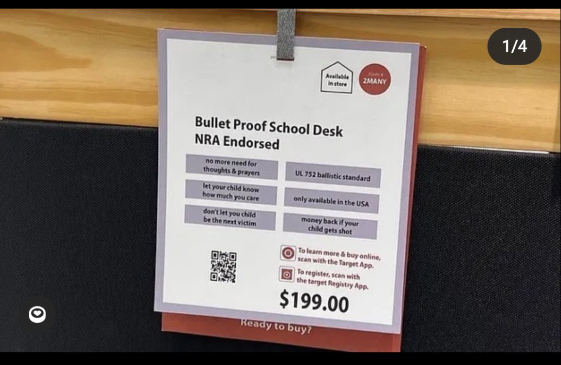 JoshAtts's tweet image. Instead of making rational gun regulations like every other developed country the @gop is now introducing a bullet proof desk endorsed by the NRA.

THIS IS AMERICA. 🇺🇲

#GunControl #gop #Republicans #SCOTUS #nra #GunReformNow