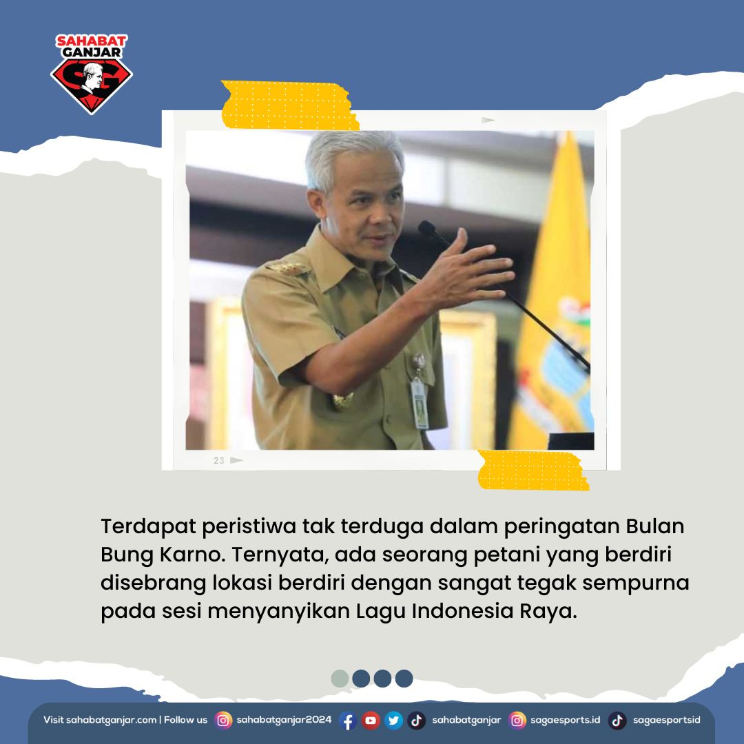 Urrangawak's tweet photo. Aksi Petani yang berdiri tegak saat menyanyikan lagu Indonesia Raya pada peringatan Bulan Bung Karno menarik perhatian Ganjar Pranowo.
#SahabatGanjar https://t.co/oBsJRZQe8k