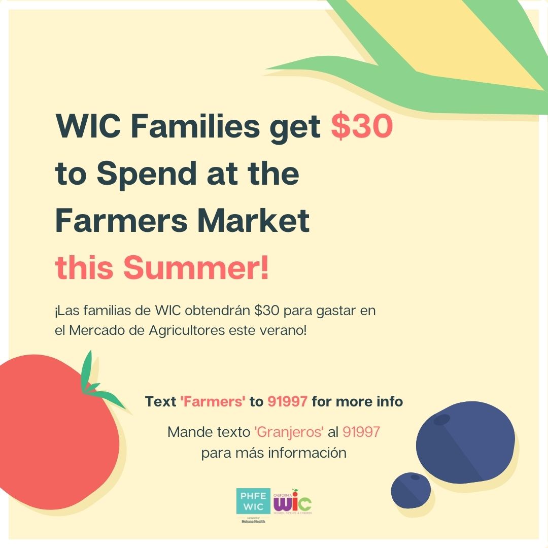 PhfeWic's tweet photo. Farmers’ Market Program is Here! 🍐🥦🫑
WIC families can get $30 to buy fruits and vegetables at WIC-certified farmers’ markets (limit one per family per year).
Text "Farmers" to 91997 for more info.
These will be gone in a few weeks don't miss out!
#phfewic #wicworks #FMNP https://t.co/Dtmcqp1Jsp