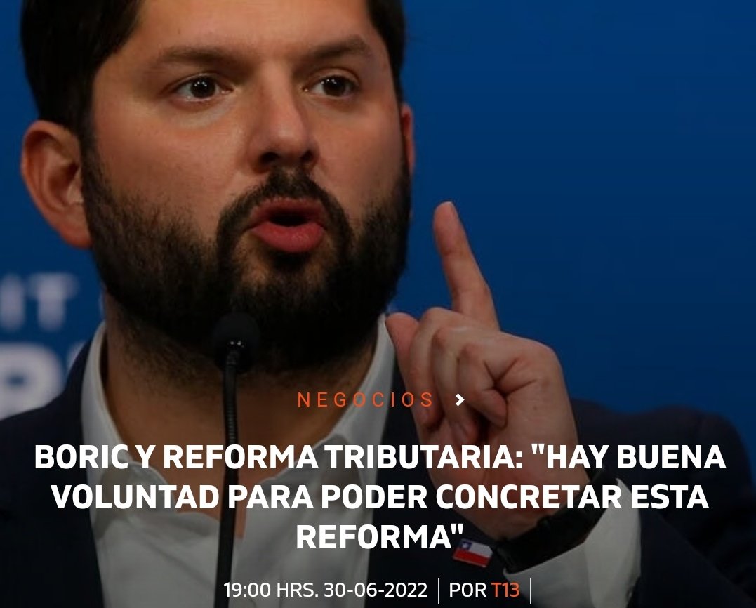 Se viene otro golpe a la economía con la famosa reforma tributaria. Algo fuera de lugar cuando se necesita más inversión y al gobierno nefasto se le ocurre poner más problemas a la inversión. Solo recuerden que pasó con la reforma de Bachelet #BoricVerguenzaInternacional